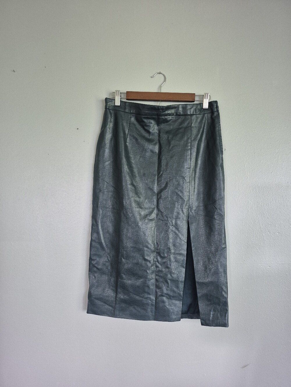 Skies Are Blue Faux Leather Midi Skirt Astro Green Size Medium NWT
